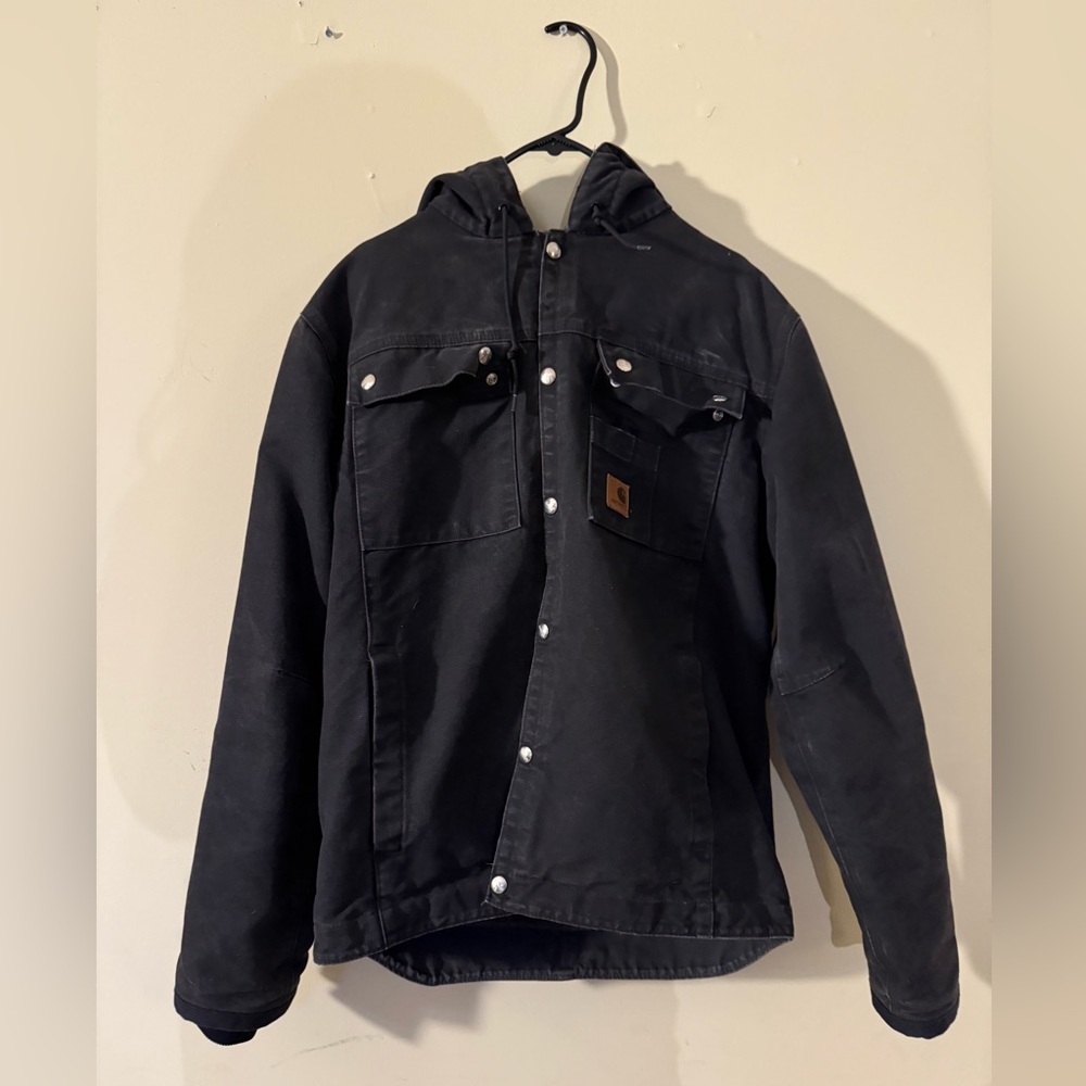 Carhartt Gray Hooded Jacket with Snap Buttons